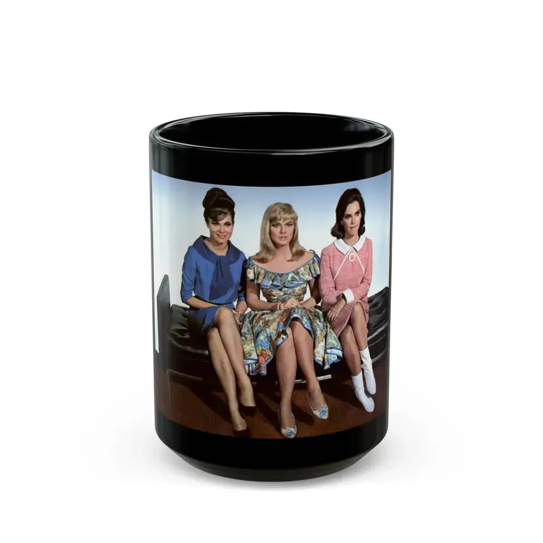 Gila Golan #123 - Gila with Leslie Parrish & 1 other Three On A Couch '66 Promo Photo (Vintage Female Icon) Black Coffee Mug 15oz - Go Mug Yourself