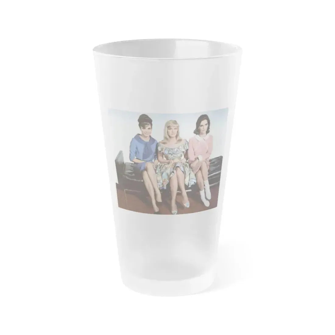 Gila Golan #123 - Gila with Leslie Parrish & 1 other Three On A Couch '66 Promo Photo (Vintage Female Icon) Frosted Pint Glass 16oz 16oz Frosted - Go Mug Yourself