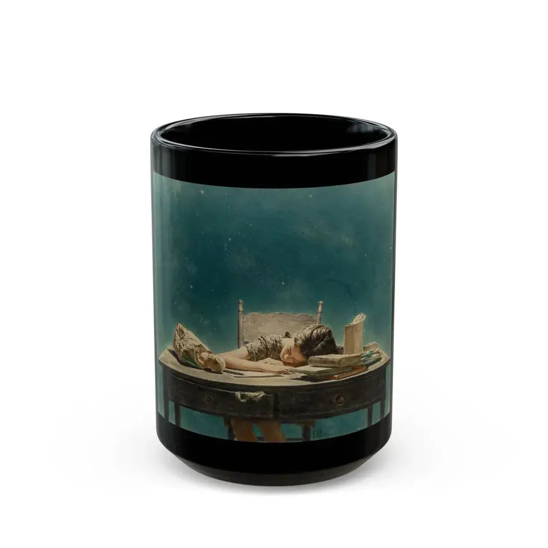 Girl Asleep at Desk - Black Coffee Mug 15oz - Go Mug Yourself
