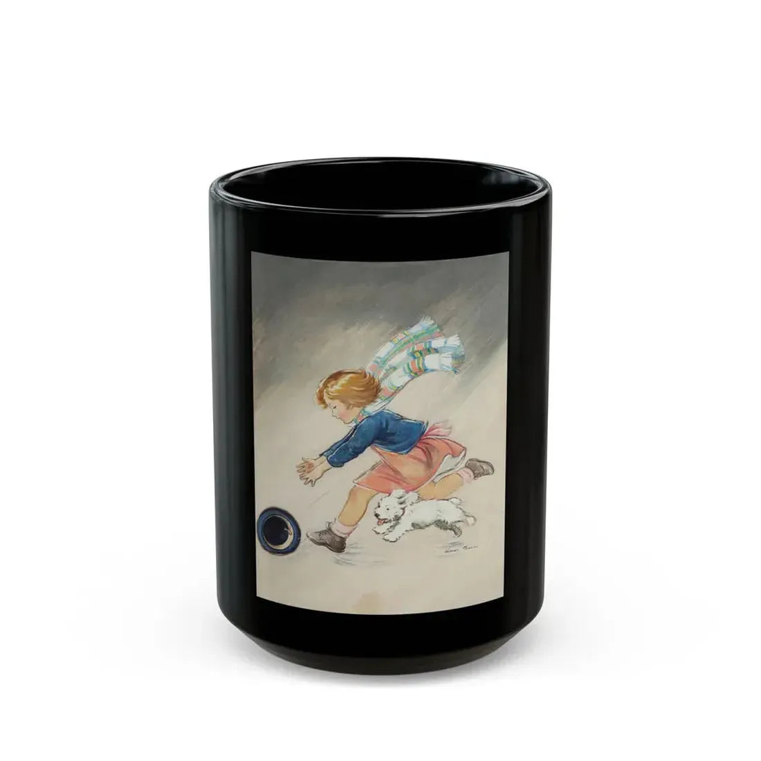 Girl Chasing Hat, Good Housekeeping magazine cover, March 1936 - Black Coffee Mug 15oz - Go Mug Yourself