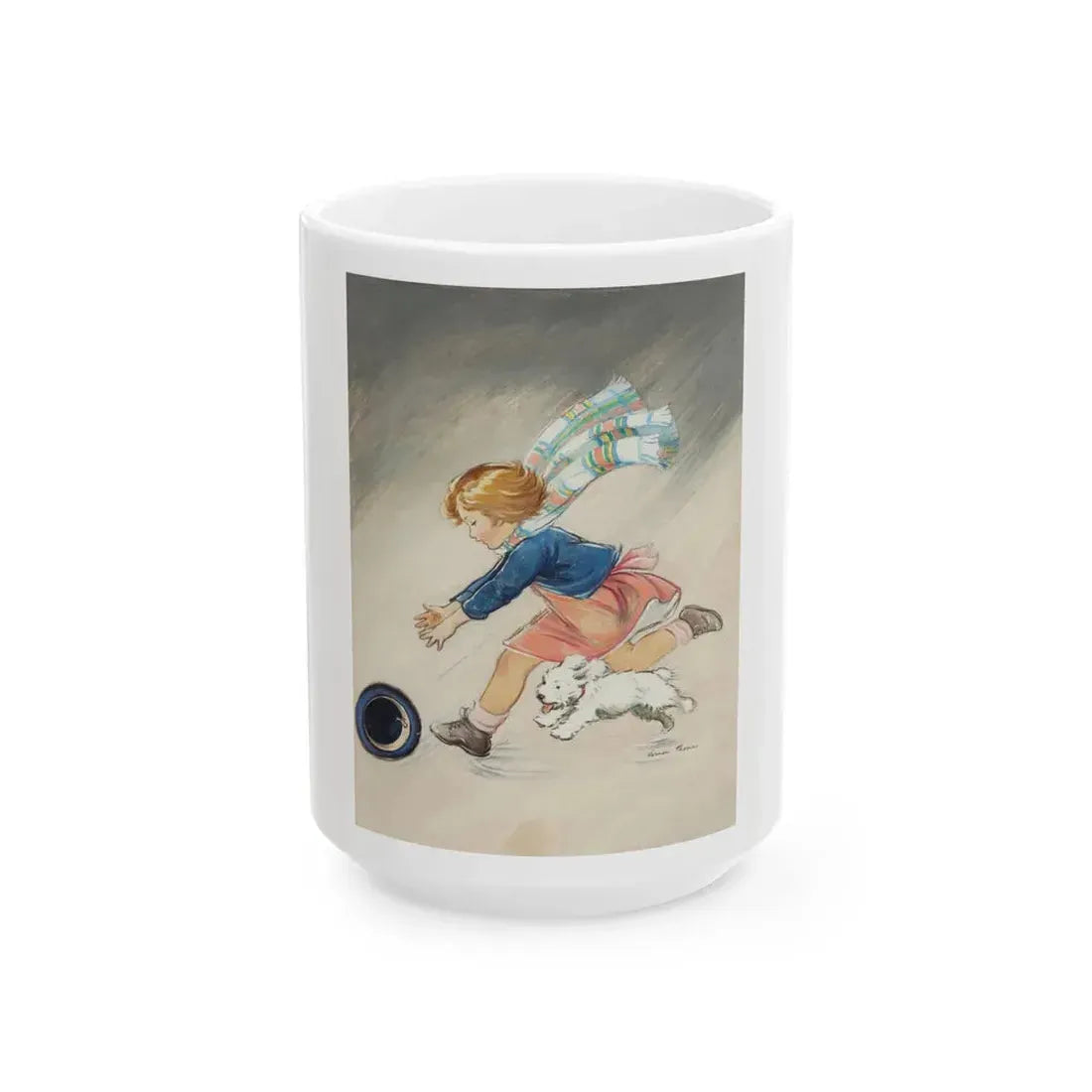 Girl Chasing Hat, Good Housekeeping magazine cover, March 1936 - White Coffee Mug 15oz - Go Mug Yourself