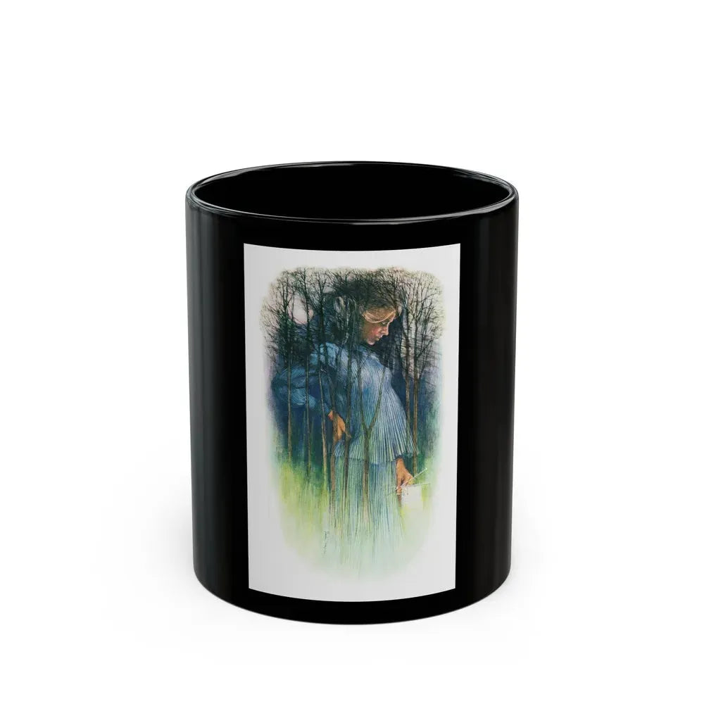Girl In A Wood by Belinda Brett, Woman's Realm magazine, 1969 - Black Coffee Mug 11oz - Go Mug Yourself