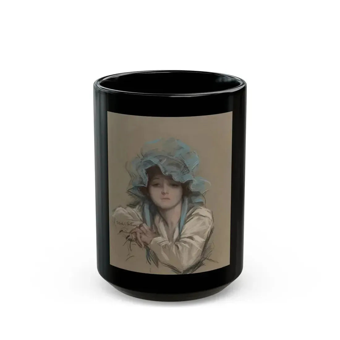 Girl with Blue Bonnet, Good Housekeeping magazine cover, July 1917 - Black Coffee Mug 15oz - Go Mug Yourself