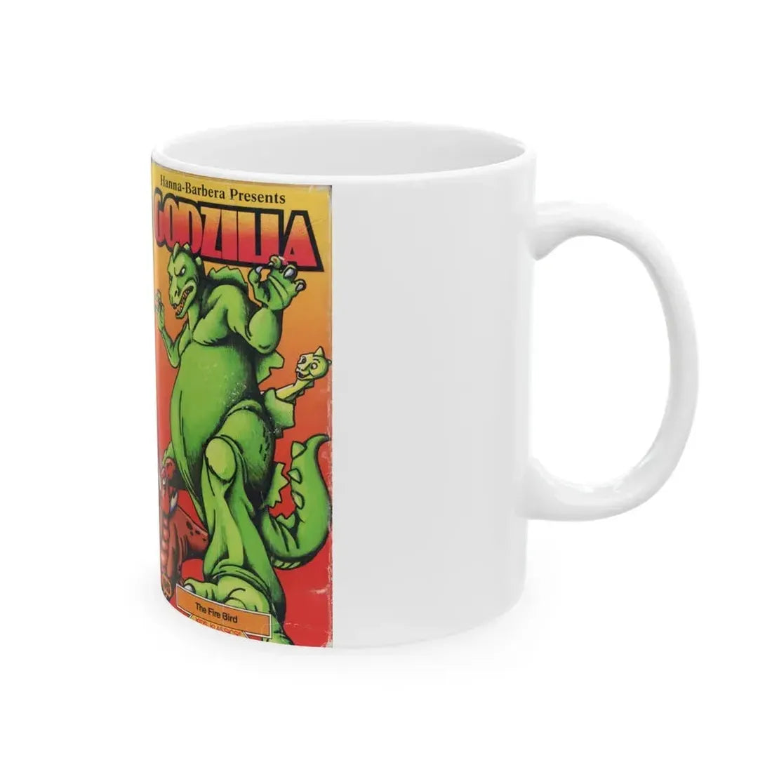 GODZILLA CARTOON THE FIRE BIRD HANNA BARBERA PRESENTS (VHS COVER) - White Coffee Mug - Go Mug Yourself