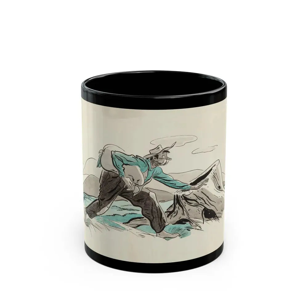 Granny Meets a Crisis, Woman's Home Companion magazine illustration, March 1942 - Black Coffee Mug 11oz - Go Mug Yourself
