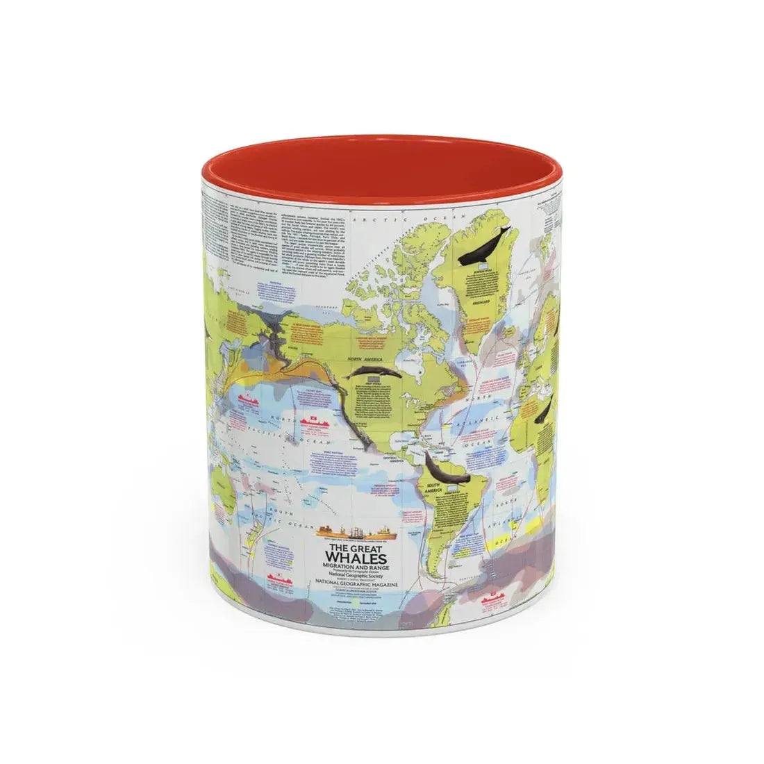 Great Whales, Migration and Range (1976) (Map) Accent Coffee Mug 11oz Red - Go Mug Yourself