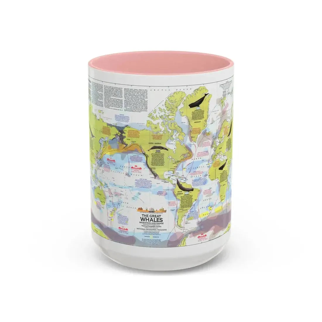 Great Whales, Migration and Range (1976) (Map) Accent Coffee Mug 15oz Pink - Go Mug Yourself