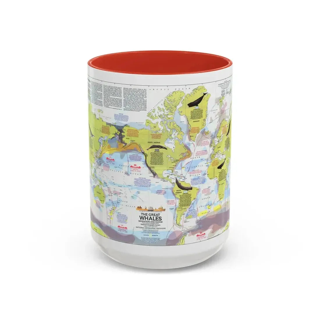 Great Whales, Migration and Range (1976) (Map) Accent Coffee Mug 15oz Red - Go Mug Yourself