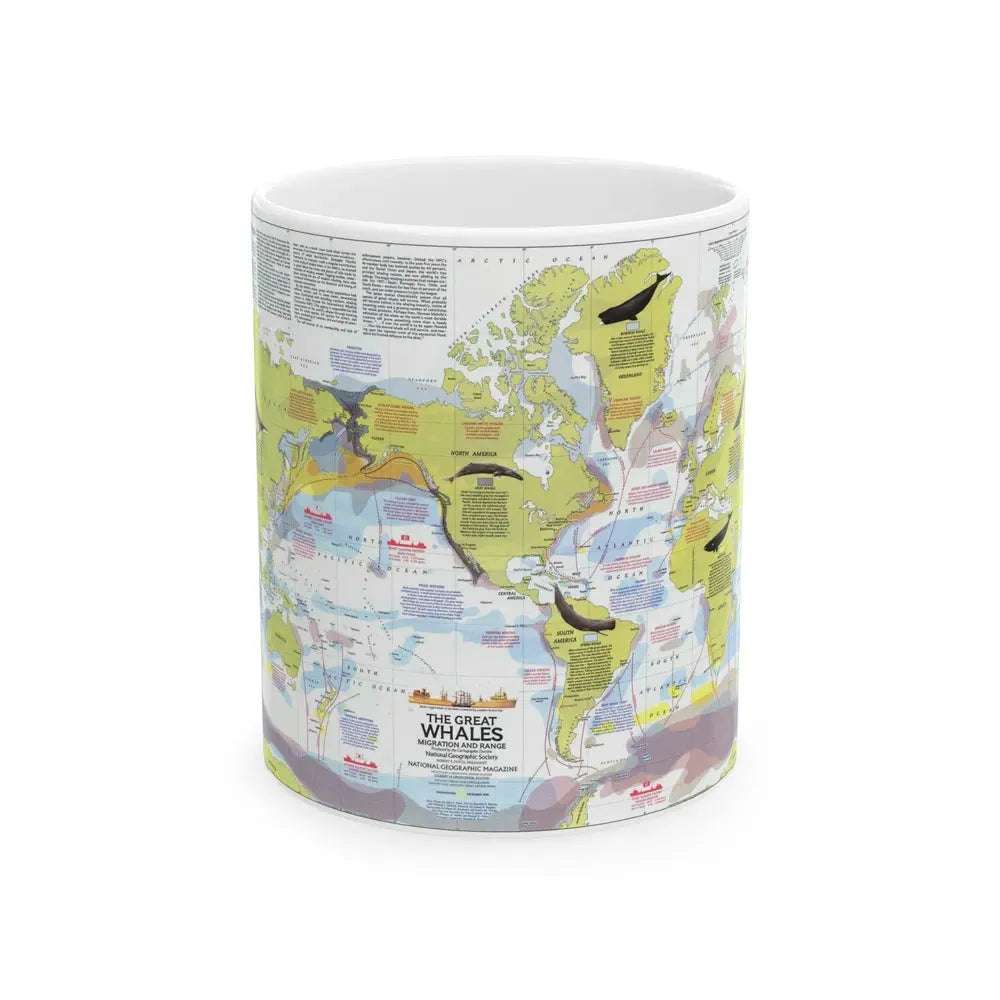 Great Whales, Migration and Range (1976) (Map) White Coffee Mug 11oz - Go Mug Yourself