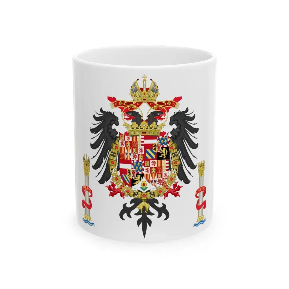 Greater Coat of Arms of Charles V Holy Roman Emperor, Charles I as King of Spain - White Coffee Mug 11oz - Go Mug Yourself