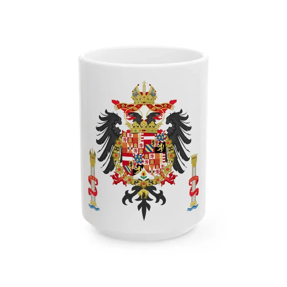 Greater Coat of Arms of Charles V Holy Roman Emperor, Charles I as King of Spain - White Coffee Mug 15oz - Go Mug Yourself