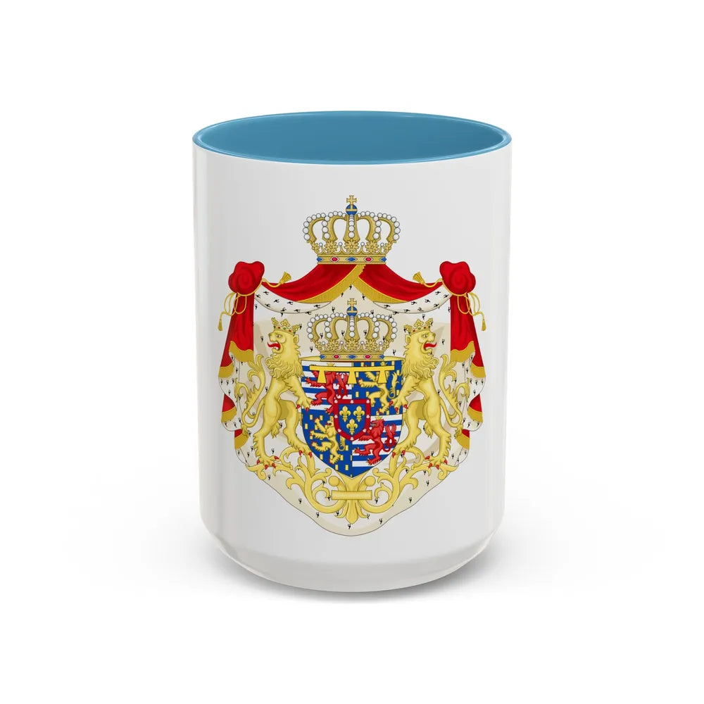 Greater coat of arms of the Hereditary Grand Duke of Luxembourg (2000) - Accent Coffee Mug 15oz Light Blue - Go Mug Yourself