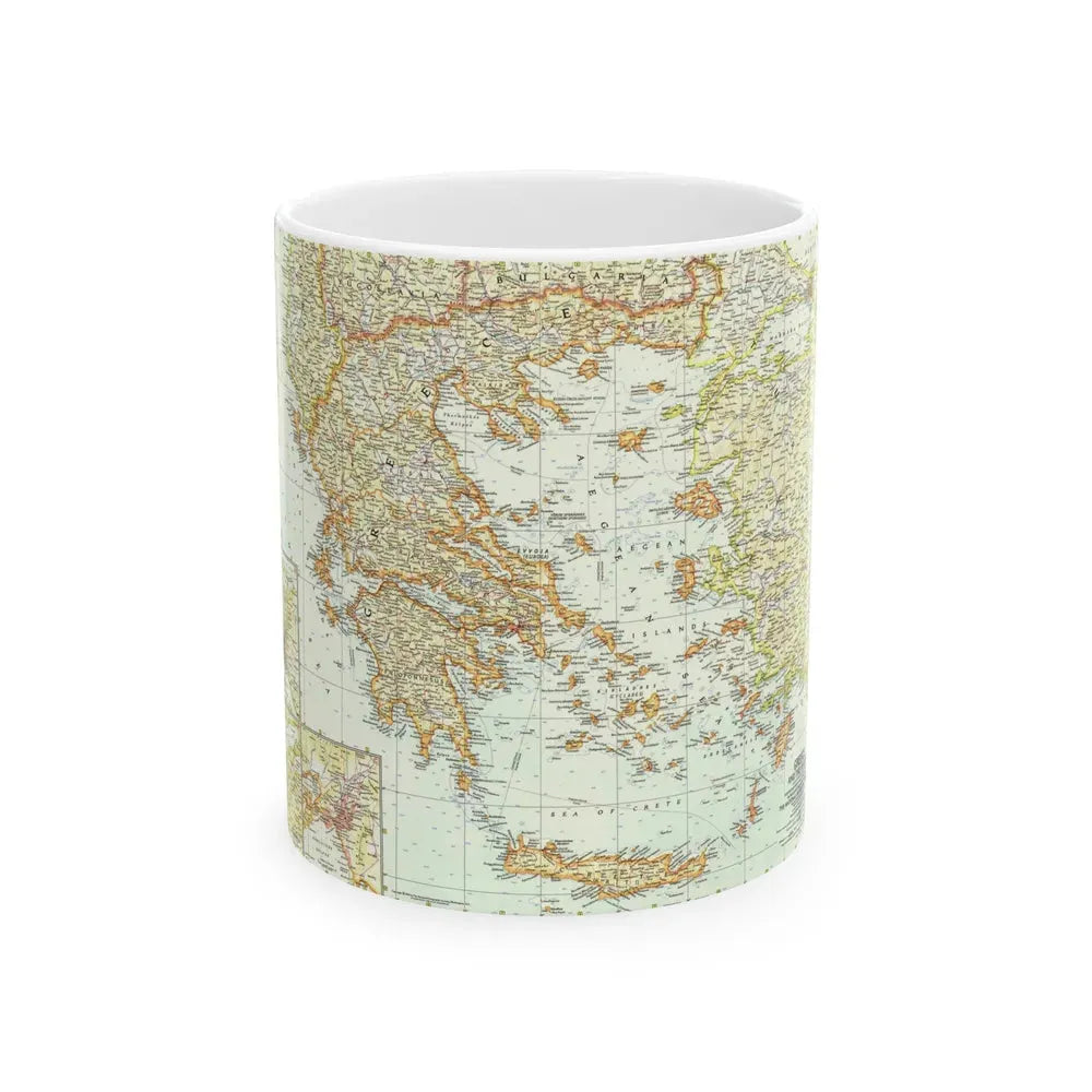 Greece and the Aegean (1958) (Map) White Coffee Mug 11oz - Go Mug Yourself