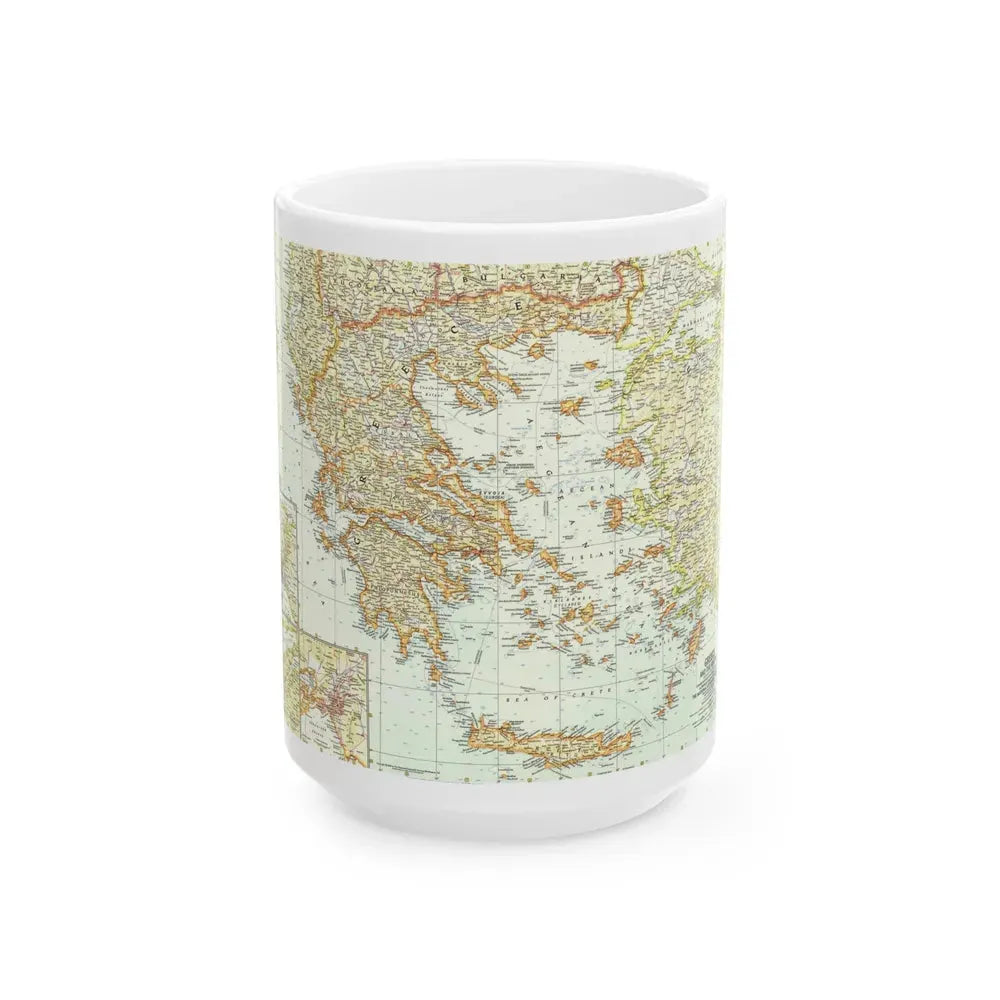 Greece and the Aegean (1958) (Map) White Coffee Mug 15oz - Go Mug Yourself
