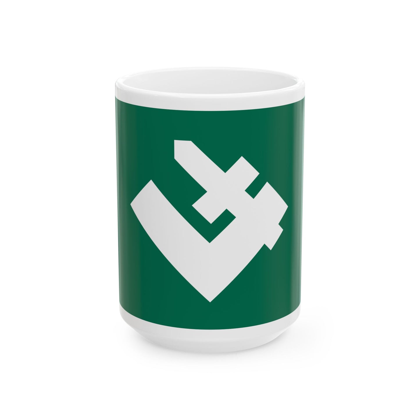 Green flag with symbol of falanga (Poland) White Coffee Mug-15oz-Go Mug Yourself