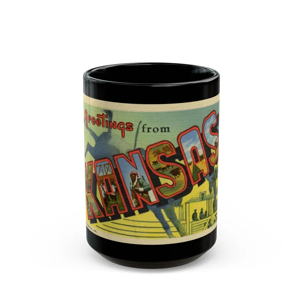 Greeting card from Kansas (Greeting Postcards) Black Coffee Mug-15oz-Go Mug Yourself