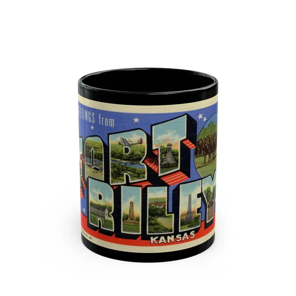 Greetings from Fort Riley Kansas (Greeting Postcards) Black Coffee Mug 11oz - Go Mug Yourself