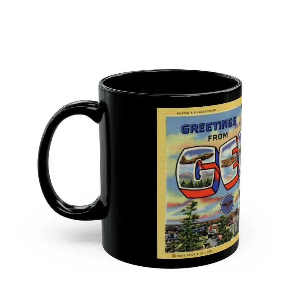 Greetings from Geiger Field Washington (Greeting Postcards) Black Coffee Mug - Go Mug Yourself