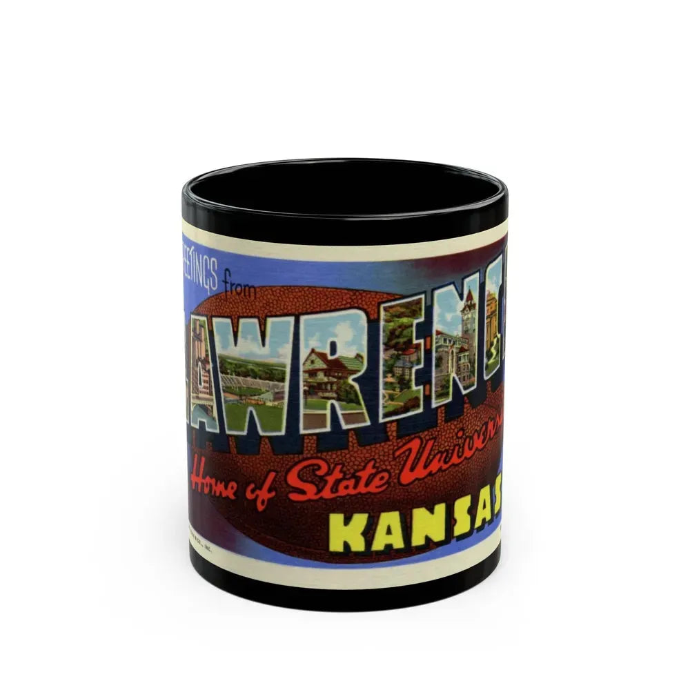Greetings from Lawrence Home of State University Kansas (Greeting Postcards) Black Coffee Mug 11oz - Go Mug Yourself