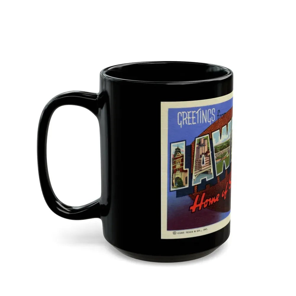 Greetings from Lawrence Home of State University Kansas (Greeting Postcards) Black Coffee Mug - Go Mug Yourself