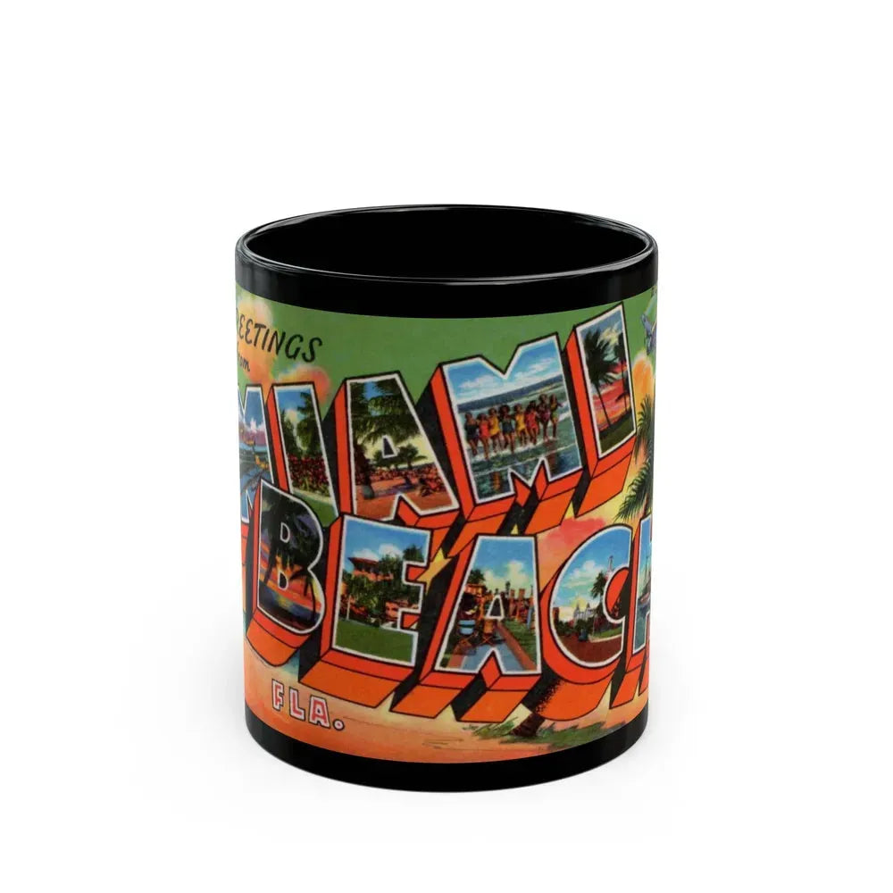 Greetings from Miami Beach Fla (Greeting Postcards) Black Coffee Mug 11oz - Go Mug Yourself