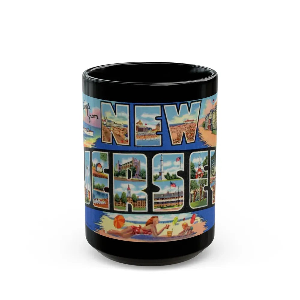 Greetings from New Jersey (Greeting Postcards) Black Coffee Mug 15oz - Go Mug Yourself