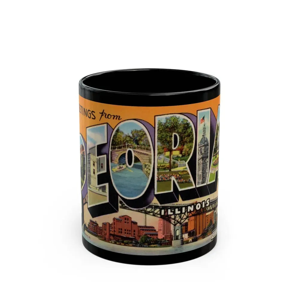 Greetings from Peoria Illinois (Greeting Postcards) Black Coffee Mug 11oz - Go Mug Yourself
