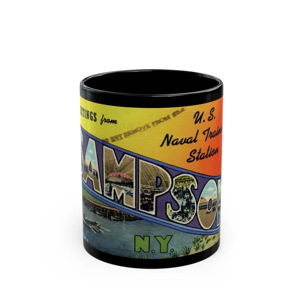 Greetings from Sampson NY (Greeting Postcards) Black Coffee Mug 11oz - Go Mug Yourself