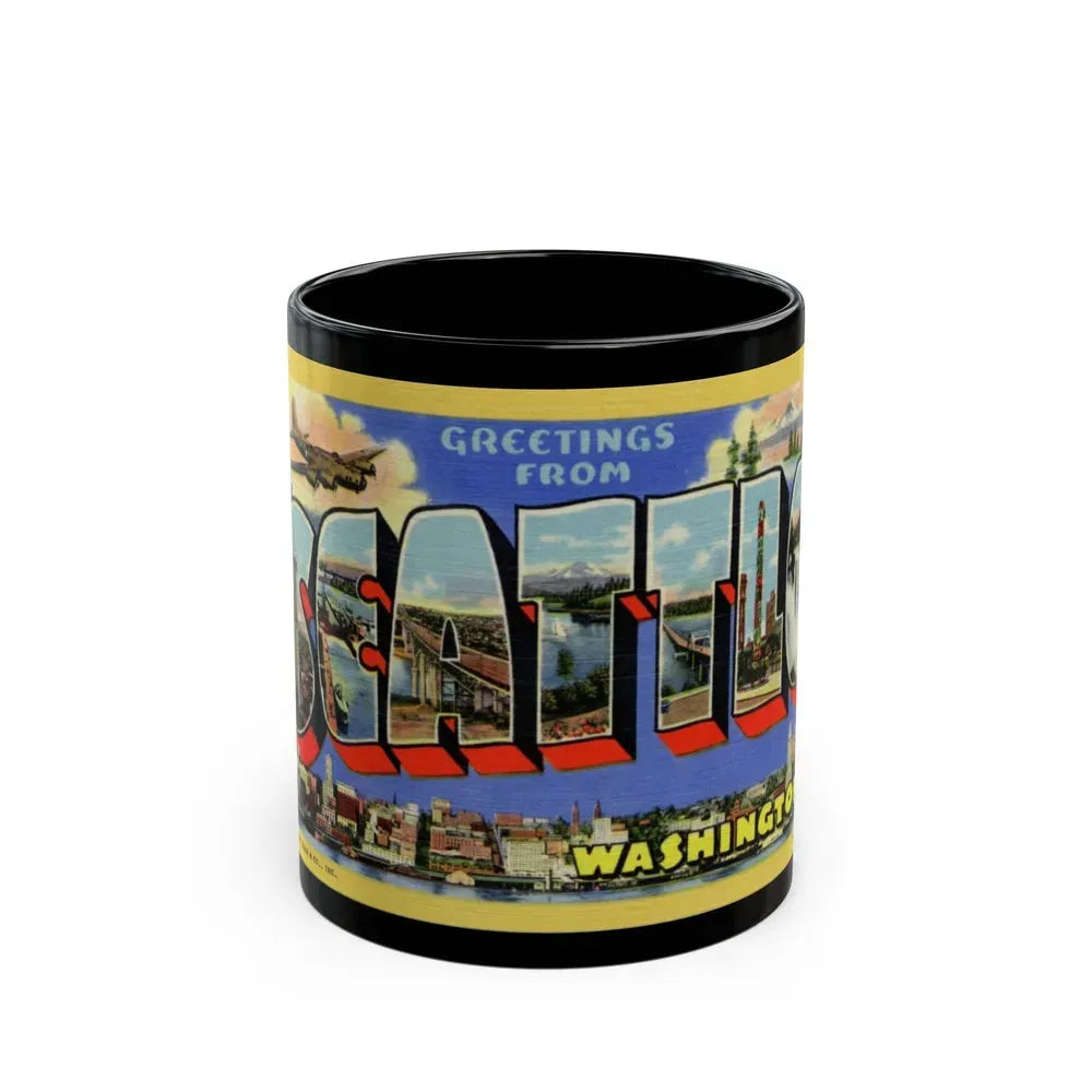 Greetings from Seattle Washington (Greeting Postcards) Black Coffee Mug 11oz - Go Mug Yourself