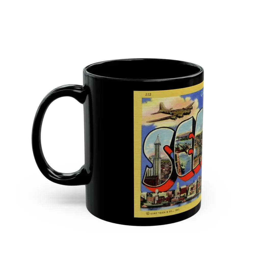 Greetings from Seattle Washington (Greeting Postcards) Black Coffee Mug - Go Mug Yourself