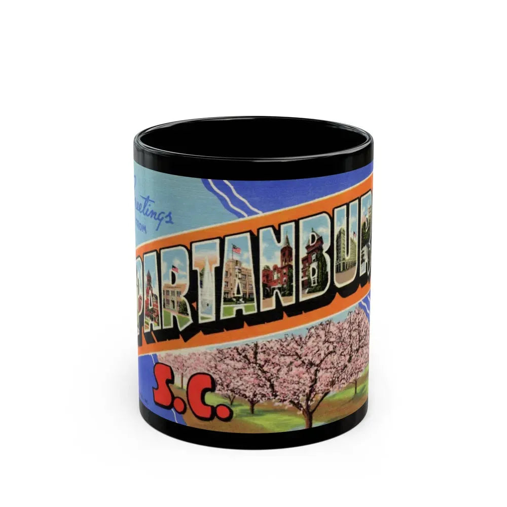 Greetings from Spartanburg SC (Greeting Postcards) Black Coffee Mug 11oz - Go Mug Yourself
