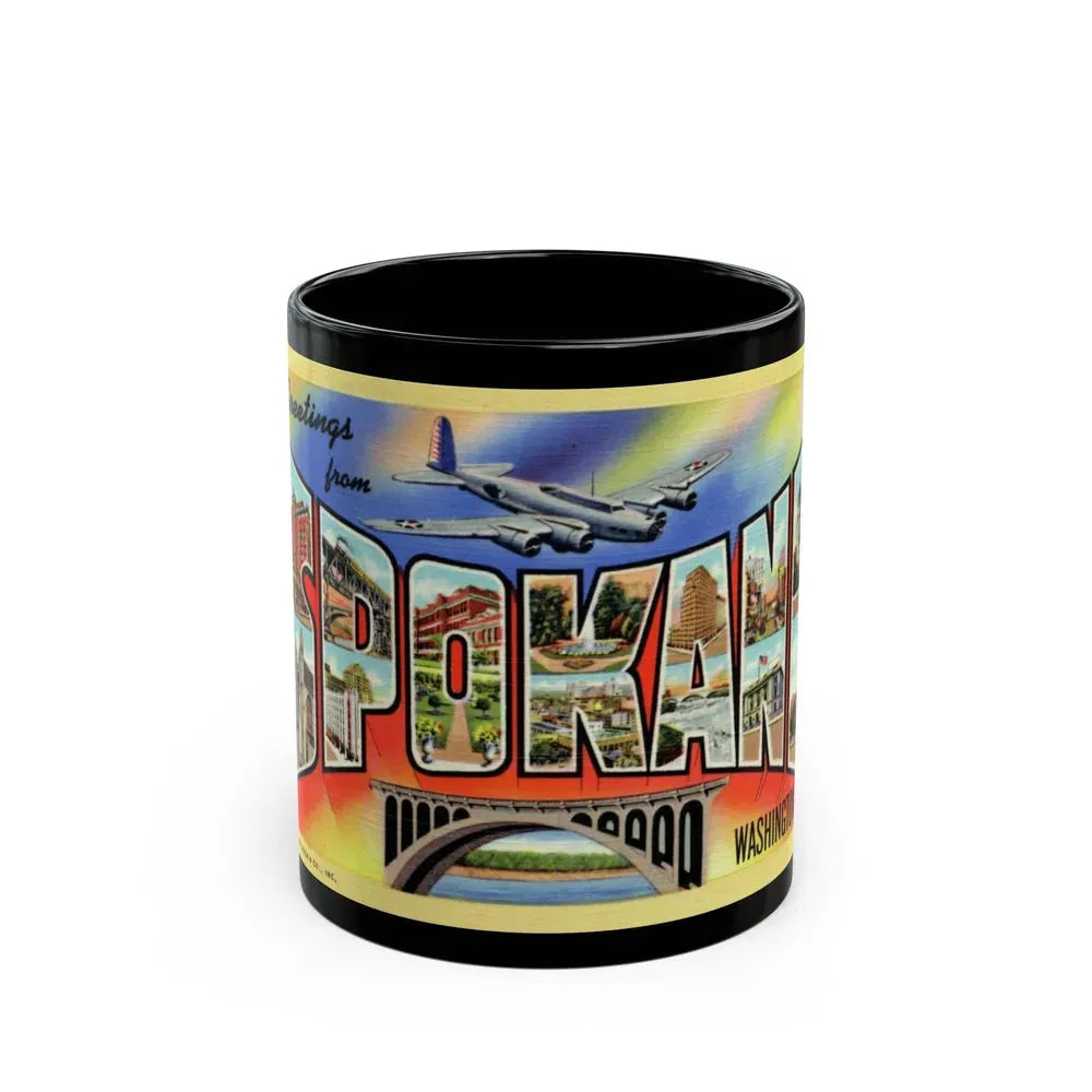 Greetings from Spokane Washington (Greeting Postcards) Black Coffee Mug 11oz - Go Mug Yourself