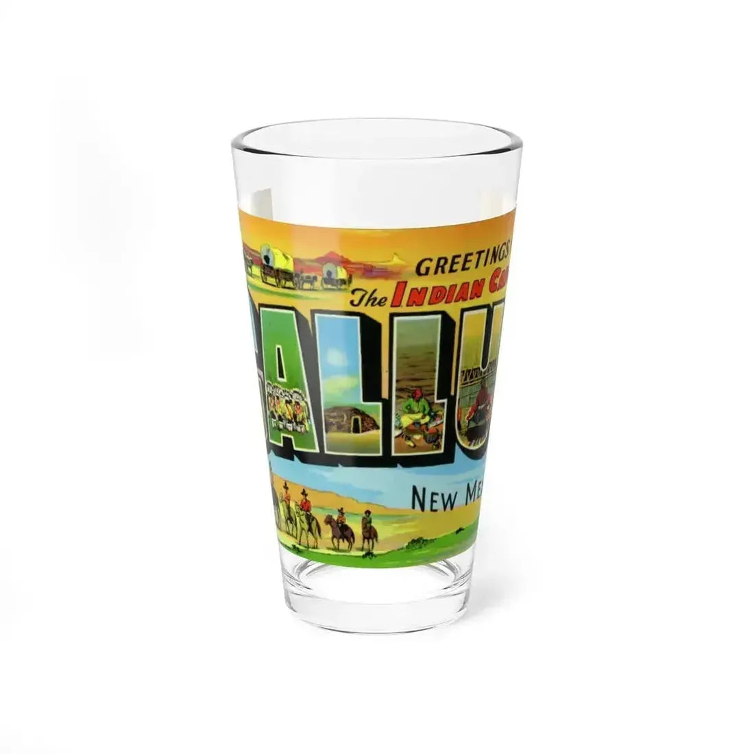 Greetings from the Indian capital Gallup New Mexico (Greeting Postcards) Pint Glass 16oz 16oz - Go Mug Yourself