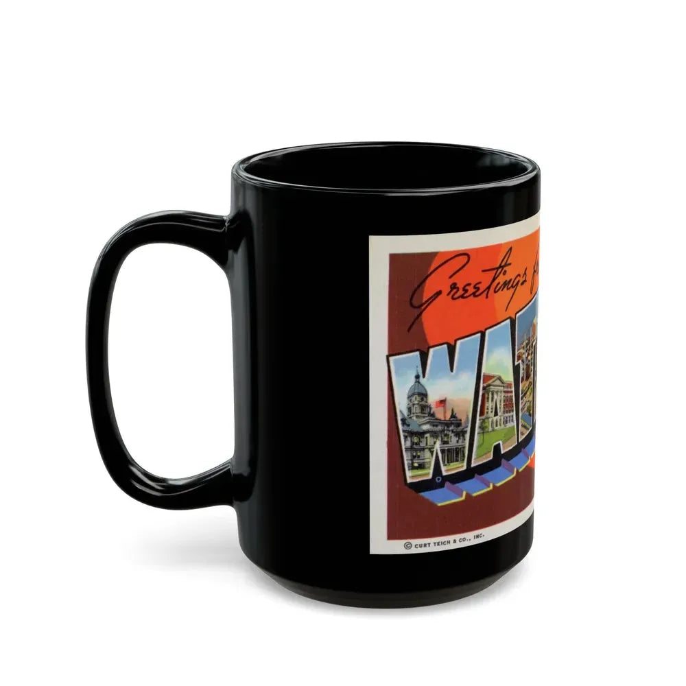 Greetings from Waterloo Iowa (Greeting Postcards) Black Coffee Mug - Go Mug Yourself