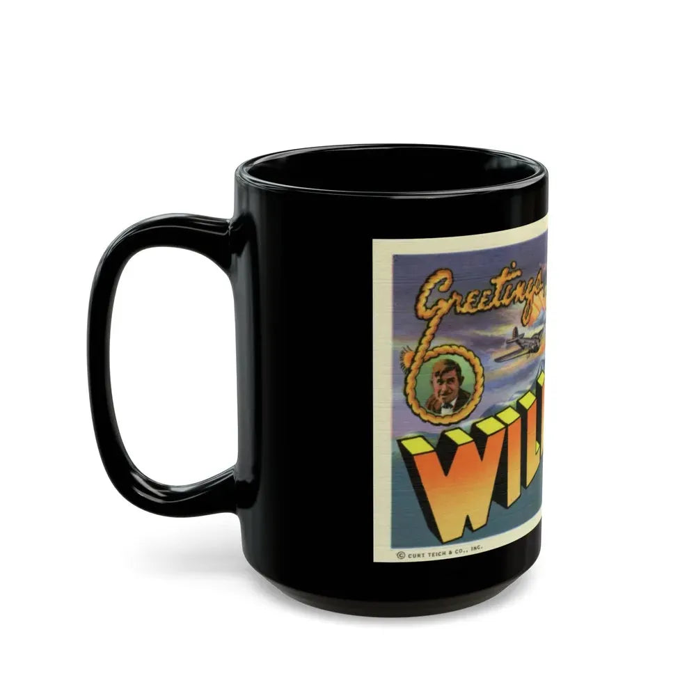 Greetings from Will Rogers Field Oklahoma (Greeting Postcards) Black Coffee Mug - Go Mug Yourself