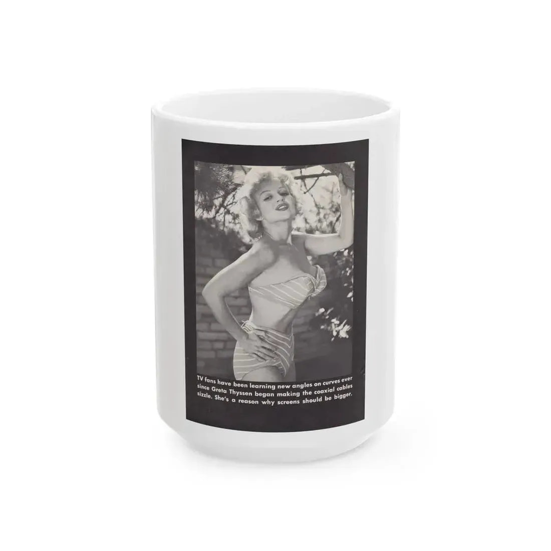 Greta Thyssen #160 - 1 Full Page B&W Photo on Page 38 from BOLD Pocket Mag. Feb. '59 (Vintage Female Icon) White Coffee Mug 15oz - Go Mug Yourself