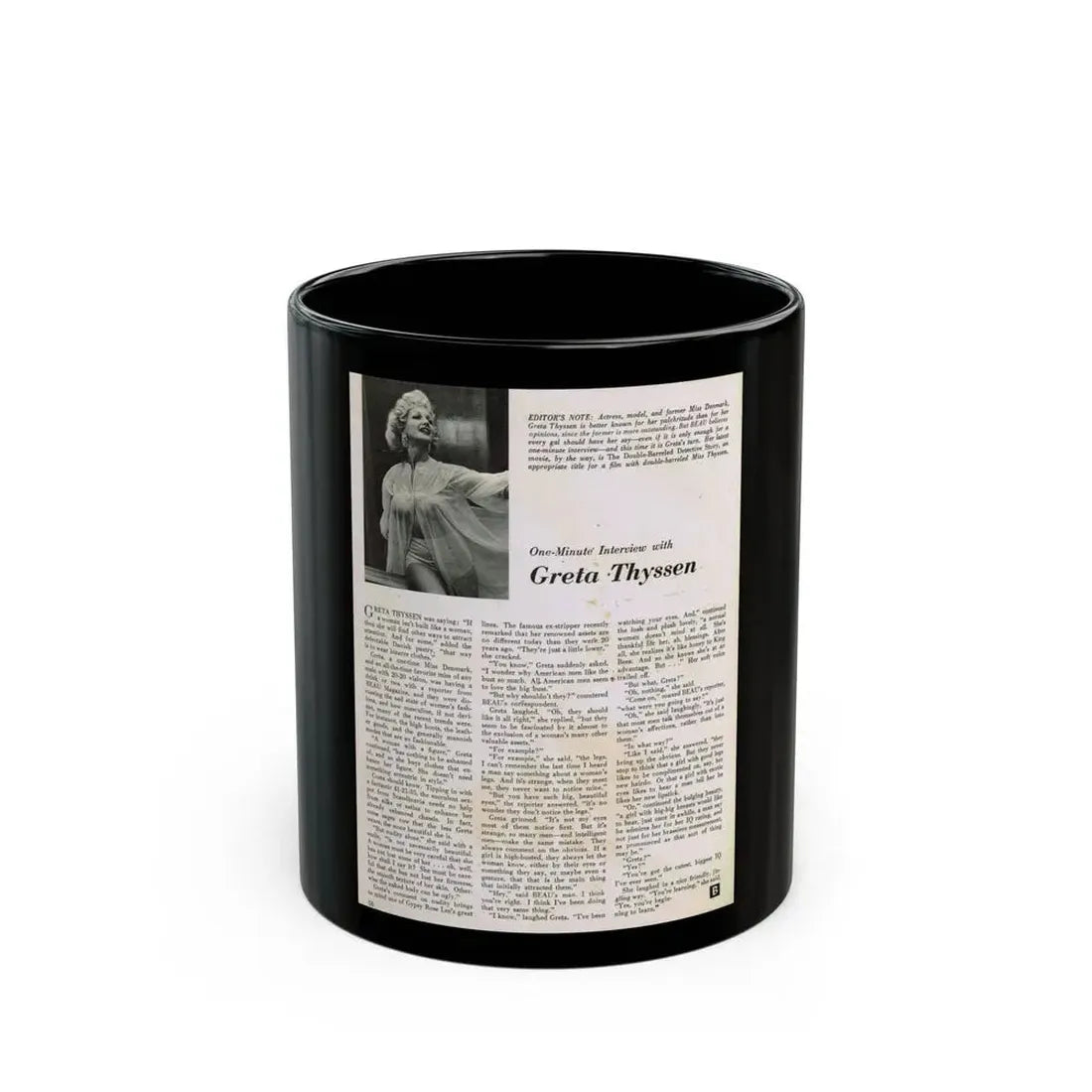 Greta Thyssen #89 - Photo & Article (Vintage Female Icon) Black Coffee Mug 11oz - Go Mug Yourself