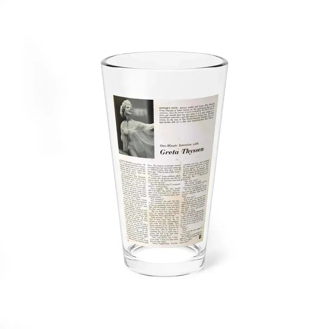 Greta Thyssen #89 - Photo & Article (Vintage Female Icon) Pint Glass 16oz 16oz - Go Mug Yourself