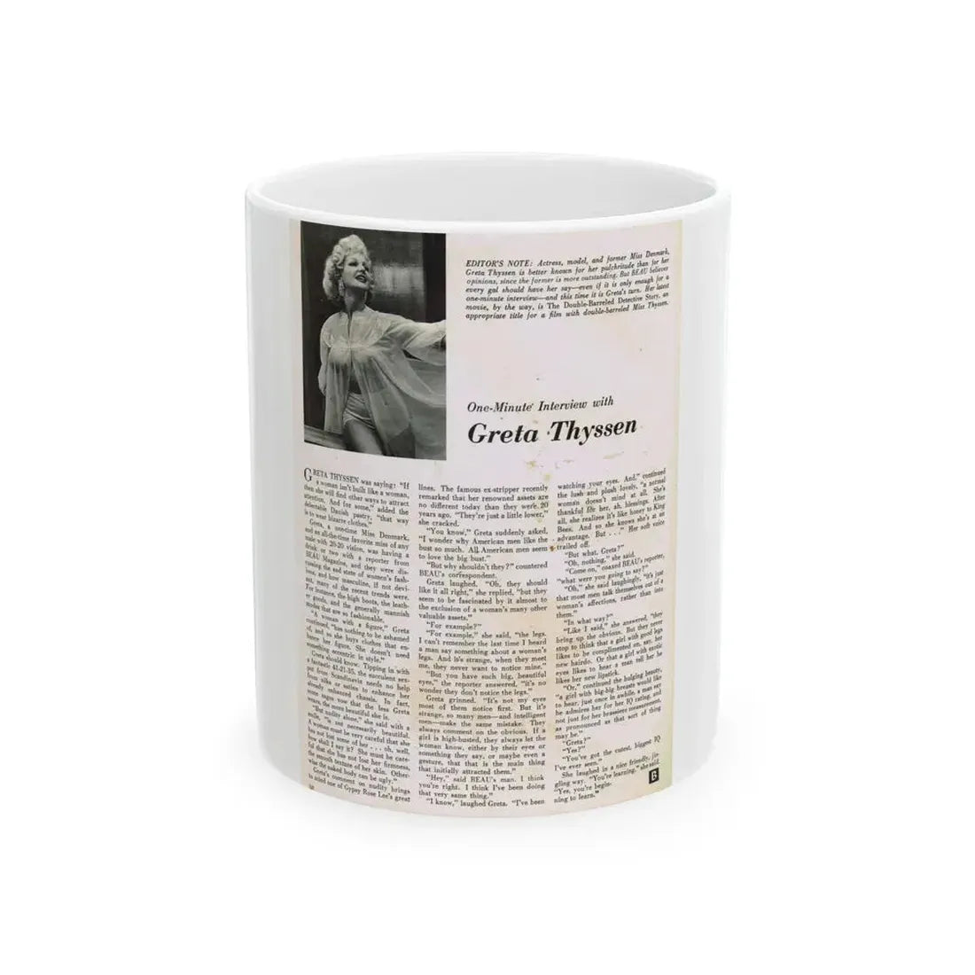 Greta Thyssen #89 - Photo & Article (Vintage Female Icon) White Coffee Mug 11oz - Go Mug Yourself