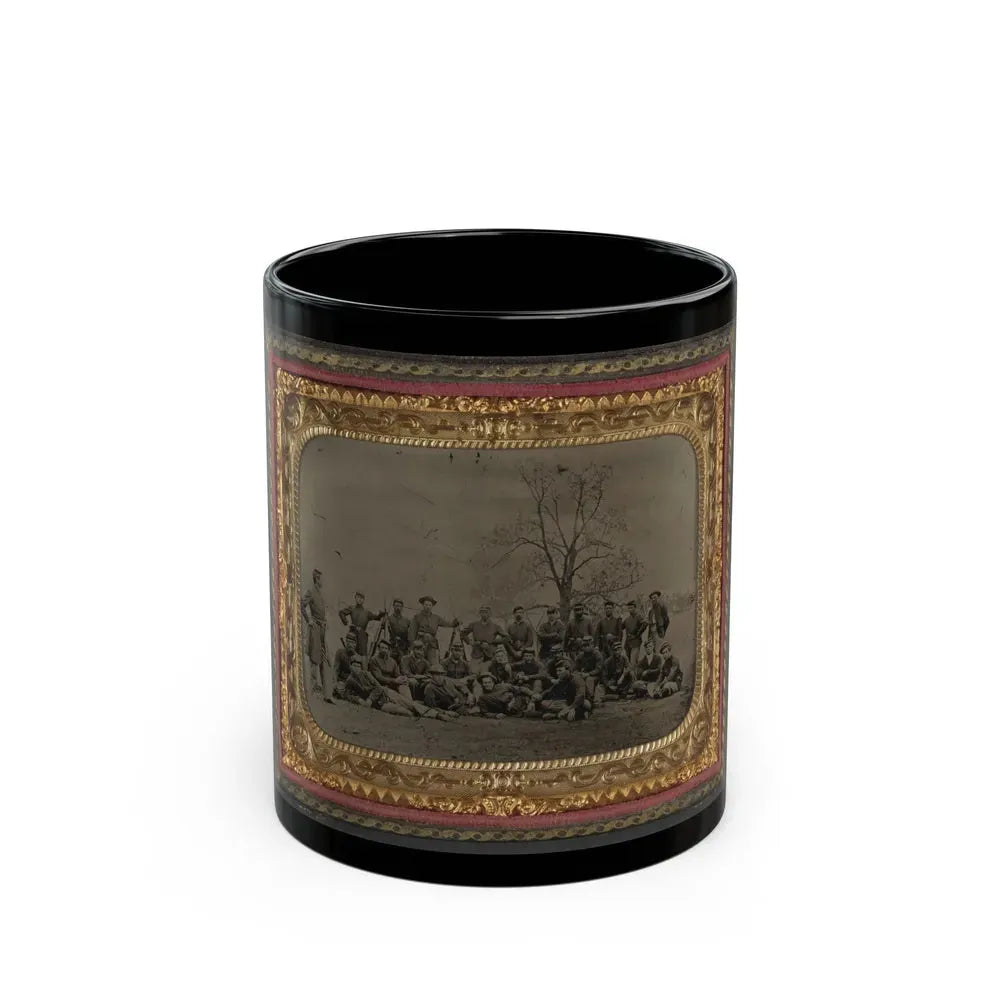 Group Of 26 Unidentified Soldiers In Union Uniforms With Stacked Bayoneted Muskets In Front Of Tree (U.S. Civil War) Black Coffee Mug 11oz - Go Mug Yourself