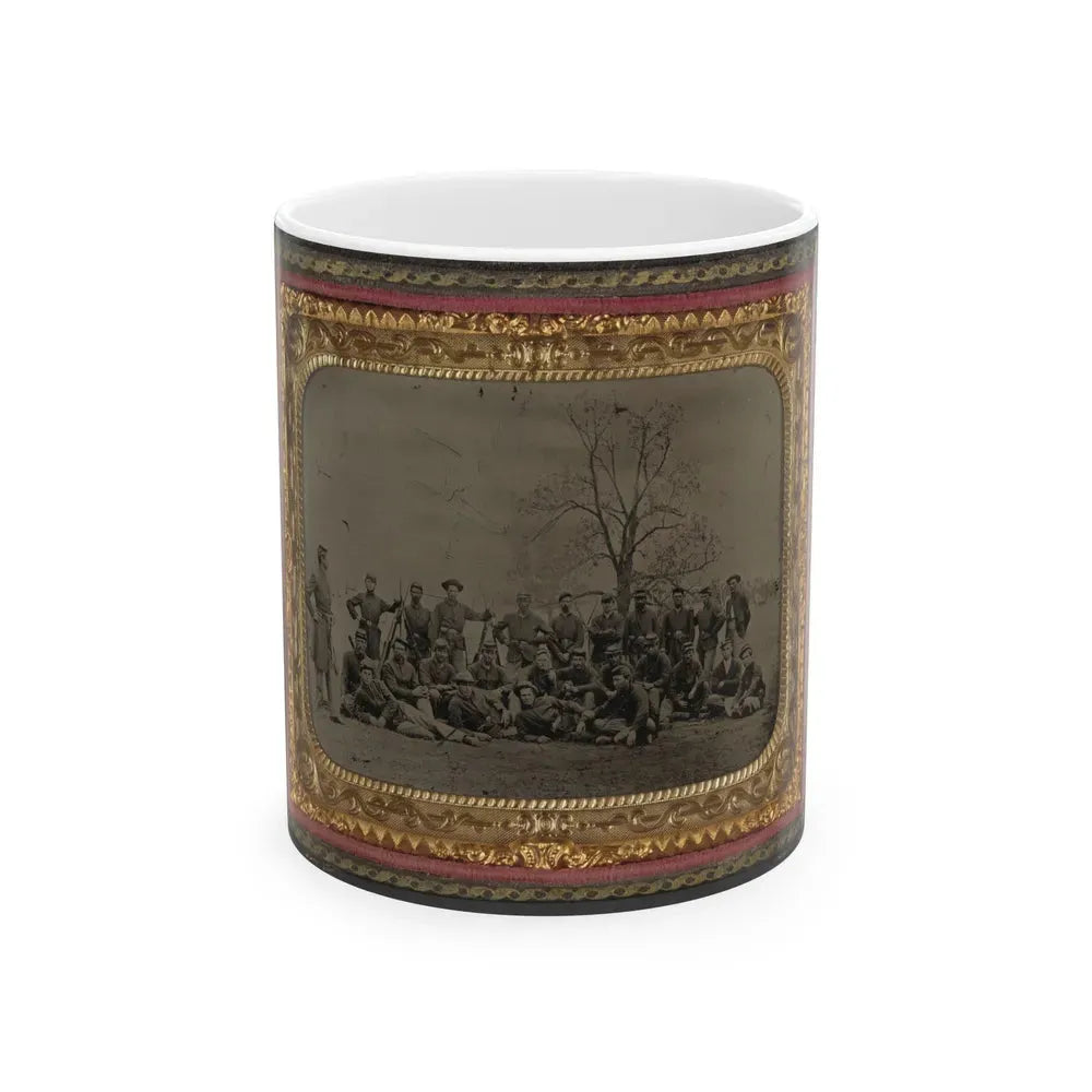 Group Of 26 Unidentified Soldiers In Union Uniforms With Stacked Bayoneted Muskets In Front Of Tree (U.S. Civil War) White Coffee Mug 11oz - Go Mug Yourself