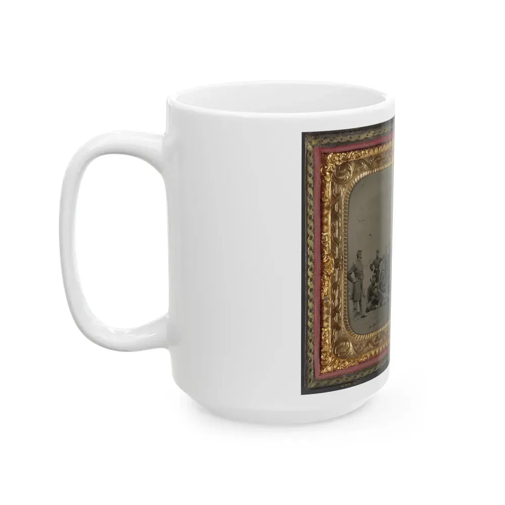 Group Of 26 Unidentified Soldiers In Union Uniforms With Stacked Bayoneted Muskets In Front Of Tree (U.S. Civil War) White Coffee Mug - Go Mug Yourself