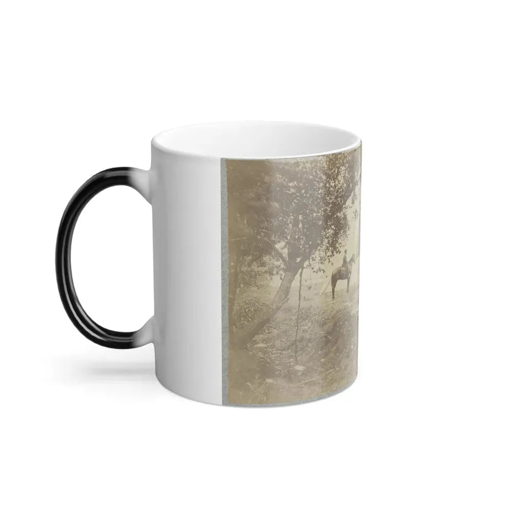 Group of Five Officers Outside a Tent With a Man Sitting on a Horse in the Background (U.S. Civil War) Color Changing Coffee Mug 11oz - Go Mug Yourself