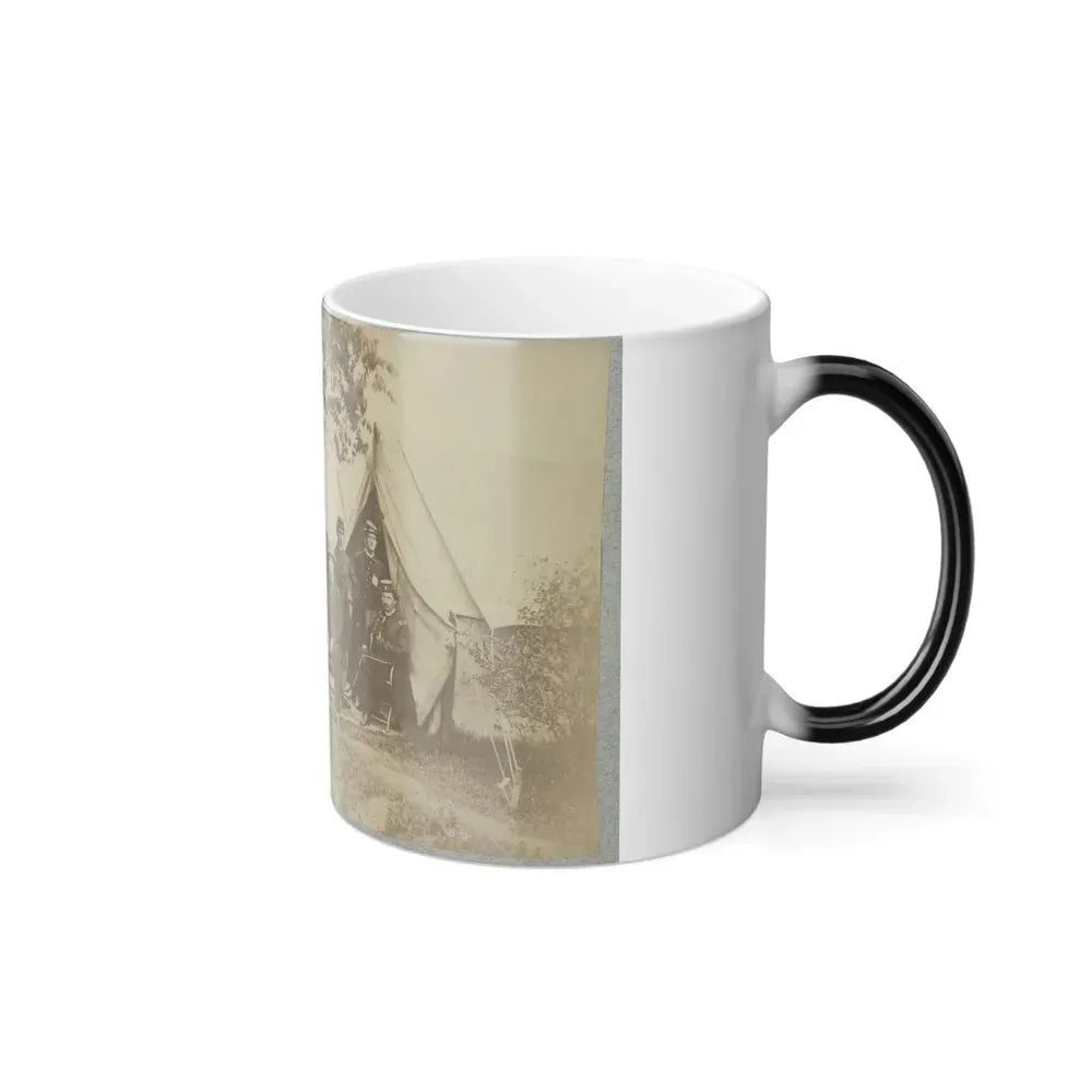 Group of Five Officers Outside a Tent With a Man Sitting on a Horse in the Background (U.S. Civil War) Color Changing Coffee Mug 11oz - Go Mug Yourself