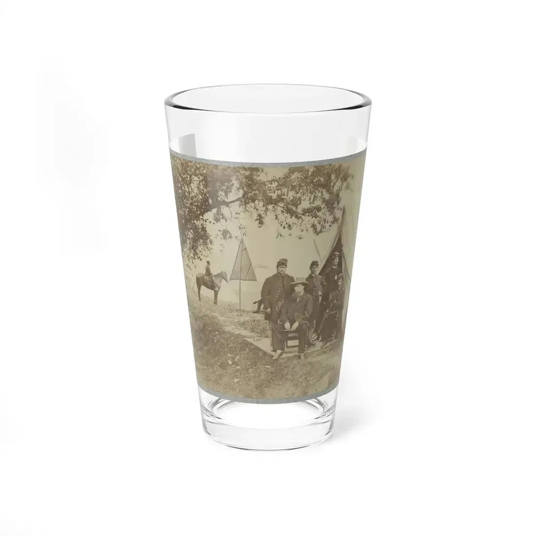 Group Of Five Officers Outside A Tent With A Man Sitting On A Horse In The Background (U.S. Civil War) Pint Glass 16oz 16oz - Go Mug Yourself
