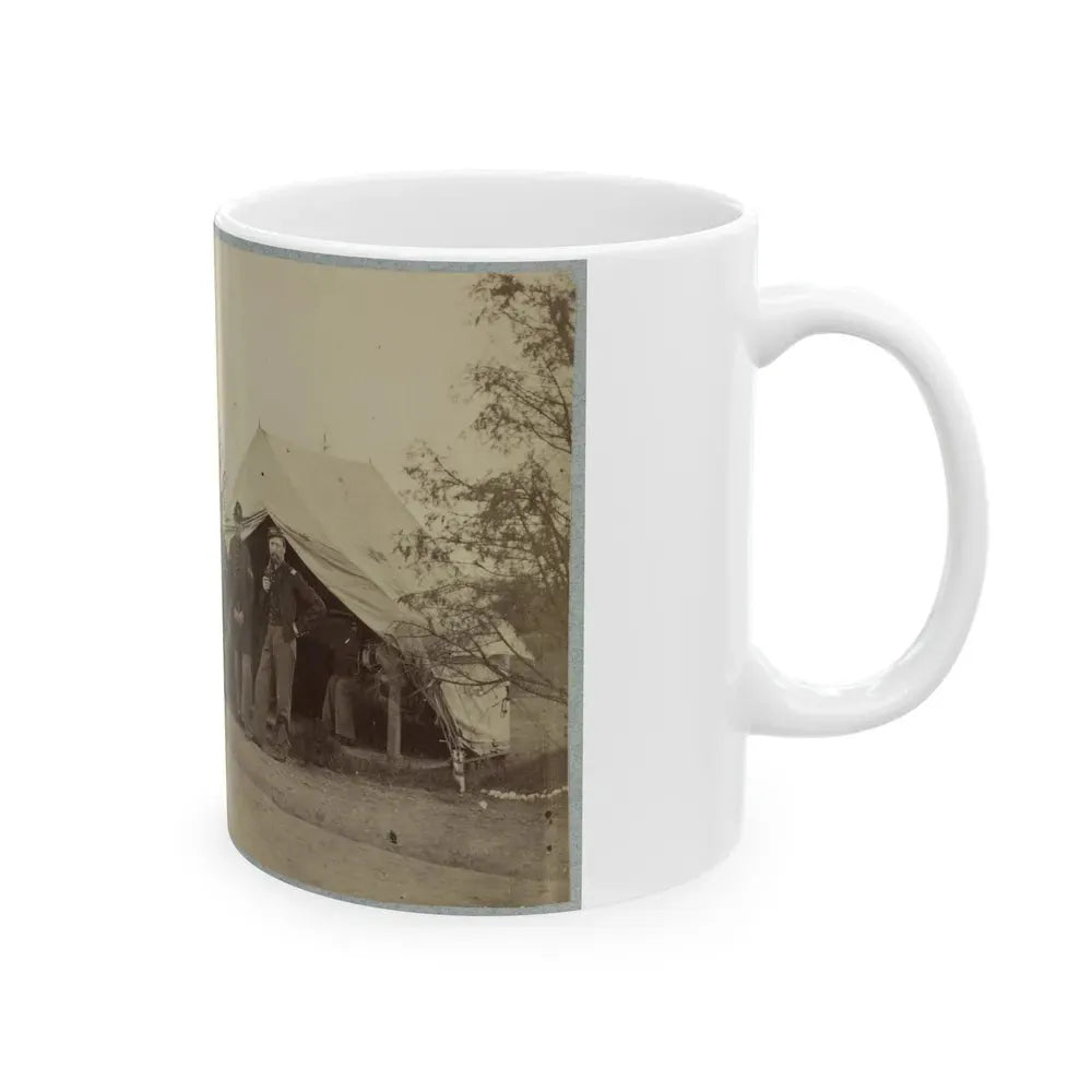Group Of Officers Lined Up In Front Of The Tents (U.S. Civil War) White Coffee Mug - Go Mug Yourself
