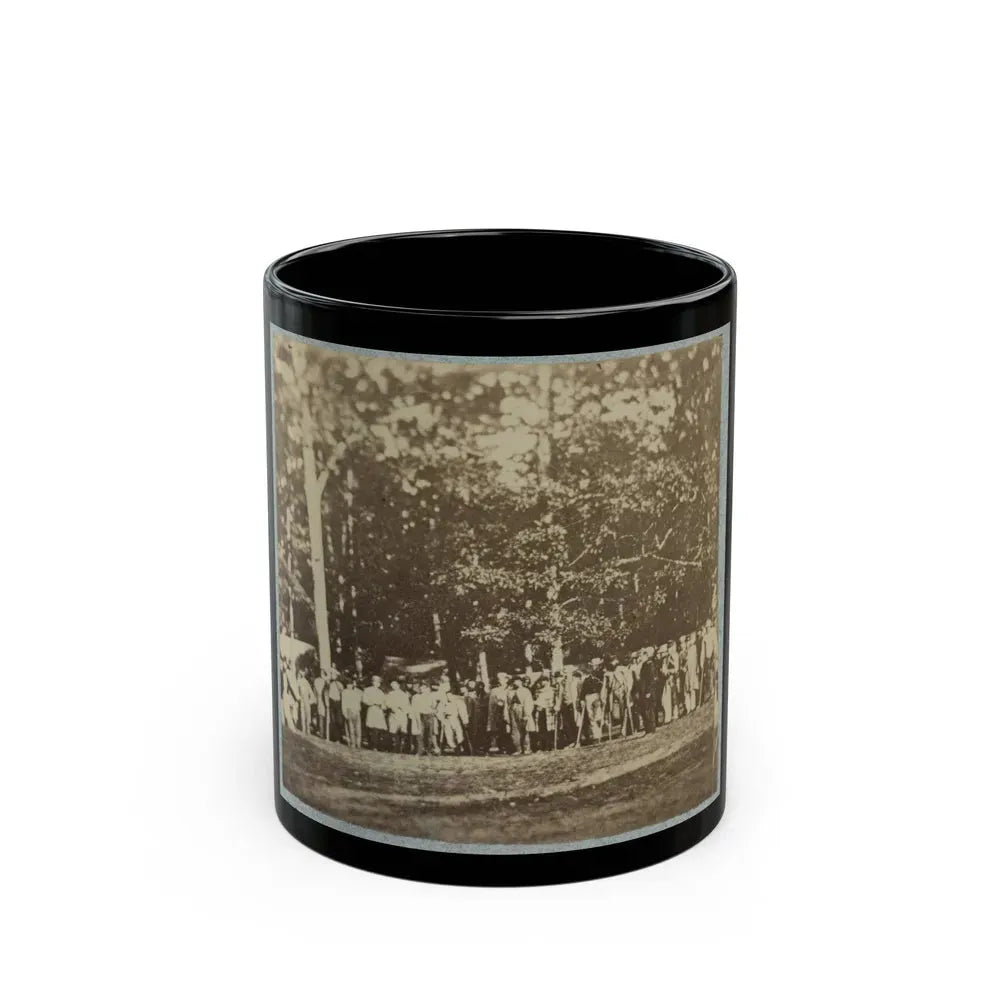 Group Of Soldiers, Some In Uniform And Some With Crutches, Pose In Front Of The Woods Possibly In Pennsylvania (U.S. Civil War) Black Coffee Mug 11oz - Go Mug Yourself