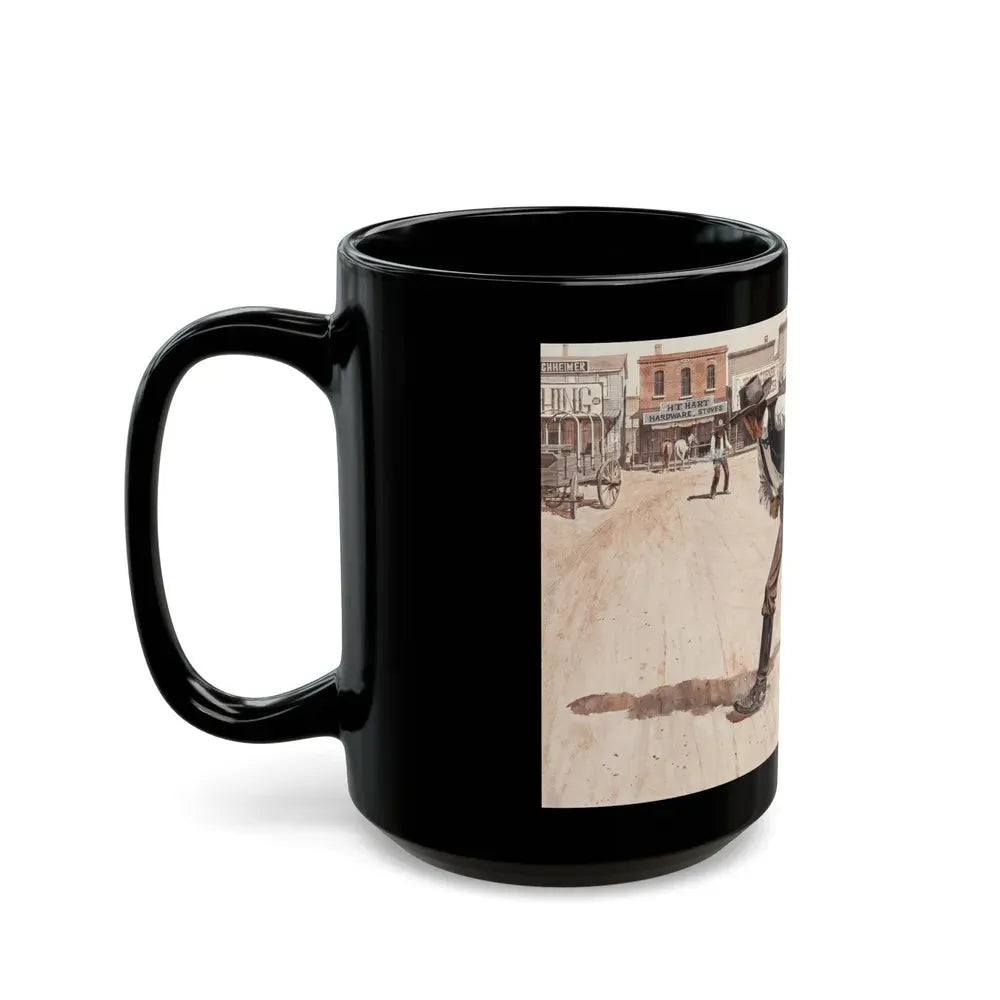Gunfight, Argosy magazine interior illustration, 1958 - Black Coffee Mug - Go Mug Yourself