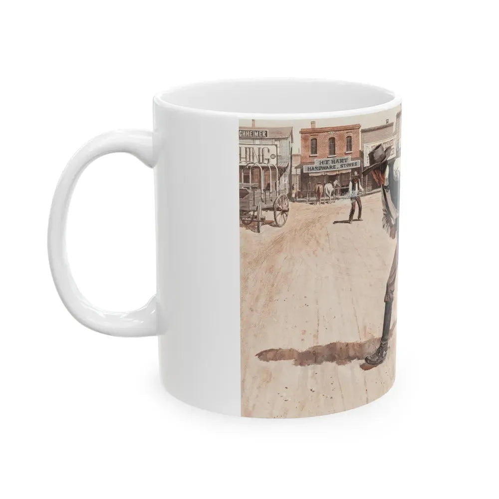 Gunfight, Argosy magazine interior illustration, 1958 - White Coffee Mug - Go Mug Yourself
