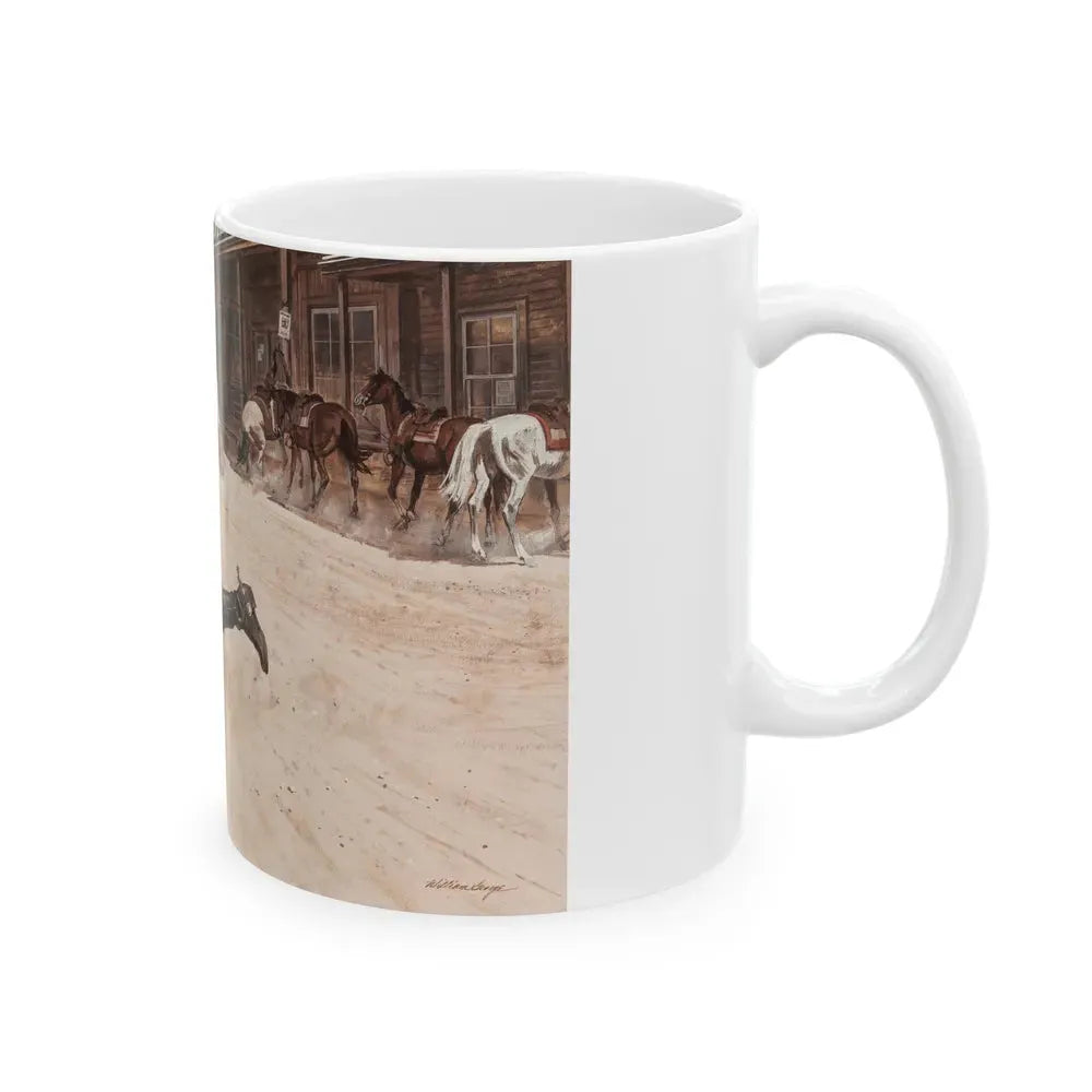 Gunfight, Argosy magazine interior illustration, 1958 - White Coffee Mug - Go Mug Yourself